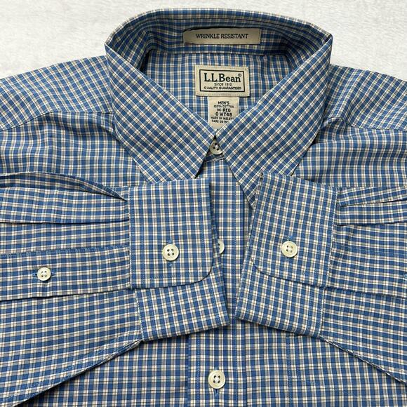 L.L. Bean Men's size Medium blue Plaid Button Down Shirt - Picture 8 of 9